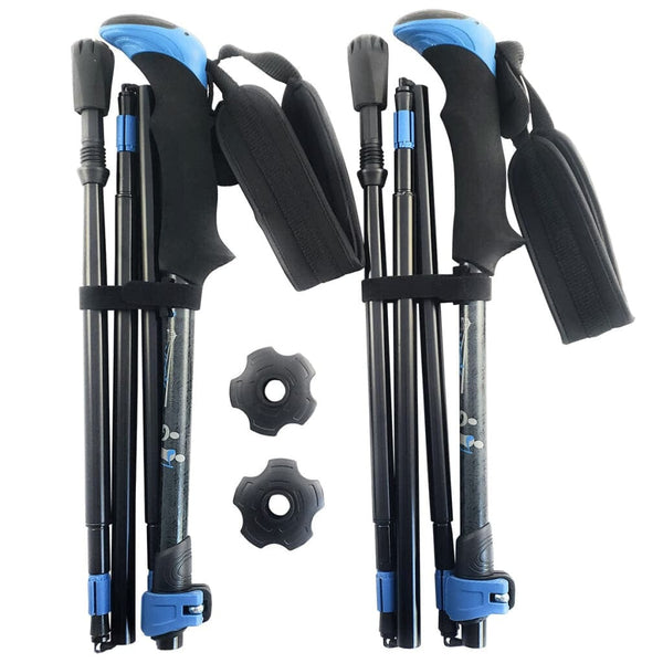 Travel Folding Hiking Walking Poles Adjustable Rubber Feet Carry Bag